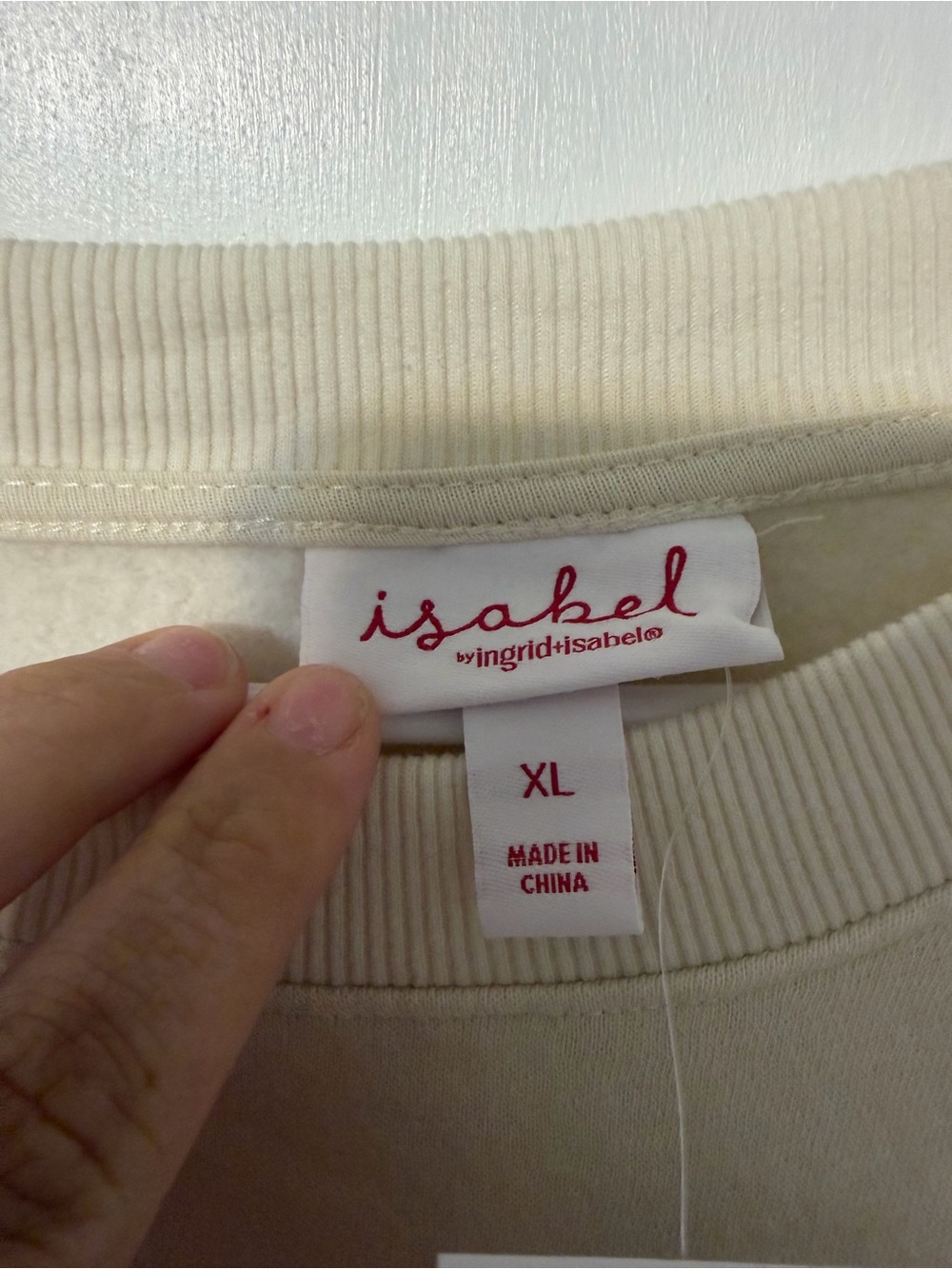 Ingrid & Isabel Cream Sweatshirt with Red Script Label - Picture 2 of 3